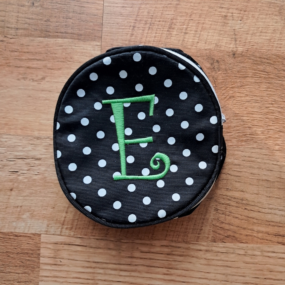 Polka Dot Embroidered Monogram E Travel Storage Zippered Pouch